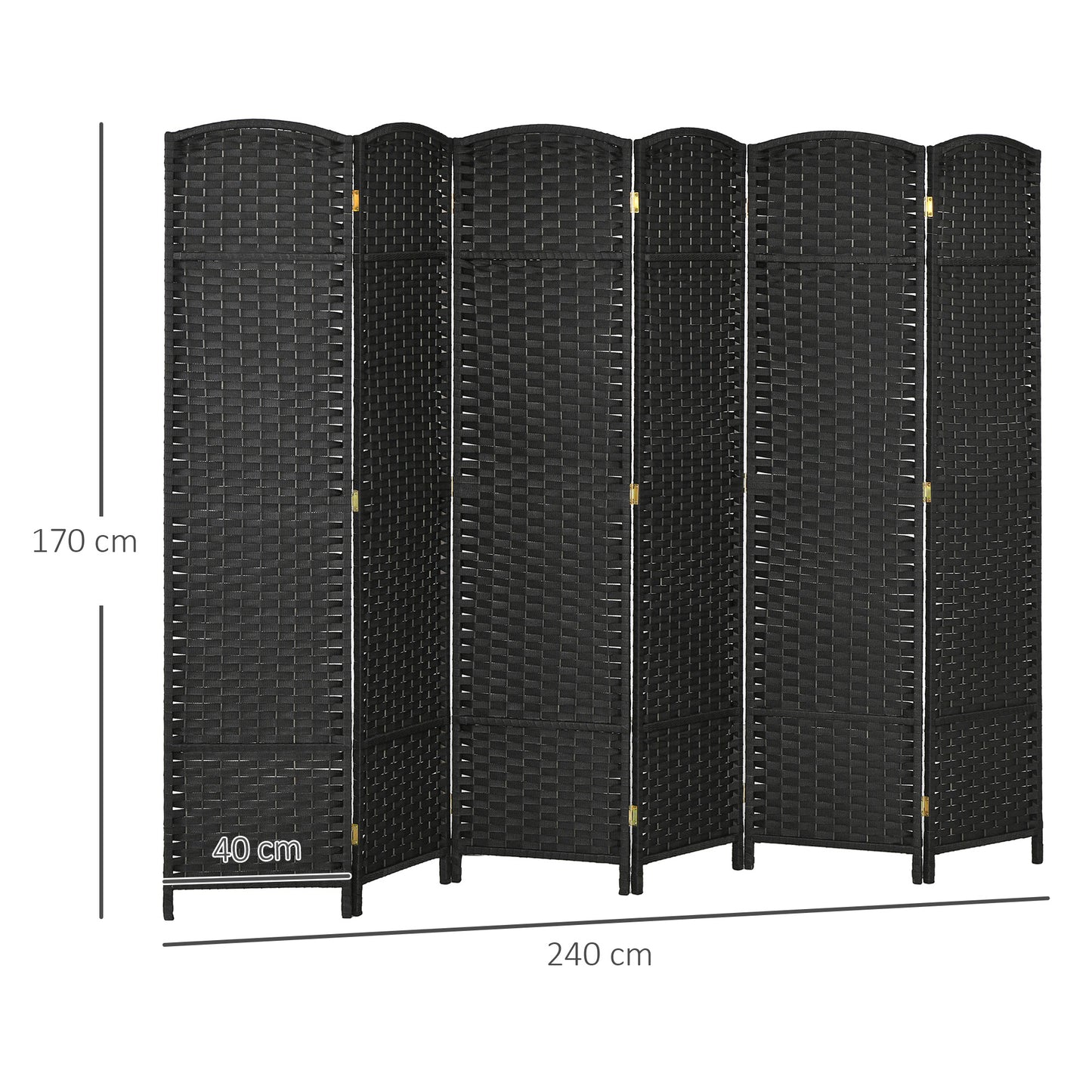 6 Panel Folding Room Divider, Freestanding Privacy Screen for Living Room, Bedroom and Office, 240 x 170cm, Black