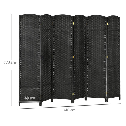 6 Panel Folding Room Divider, Freestanding Privacy Screen for Living Room, Bedroom and Office, 240 x 170cm, Black