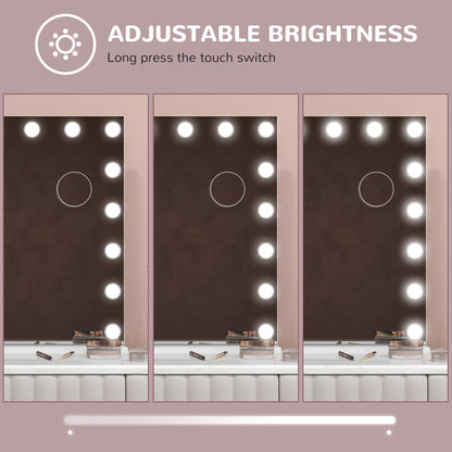 Hollywood Vanity Mirror with Lights, Large 80x62 cm Lighted Makeup Mirror with 3 Colour, 18 LED Bulbs, 10X Magnifying, USB Charging Port, Touch Screen White