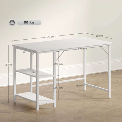 20 x 60 cm Computer Desk with Power Outlets and Reversible Shelves - White