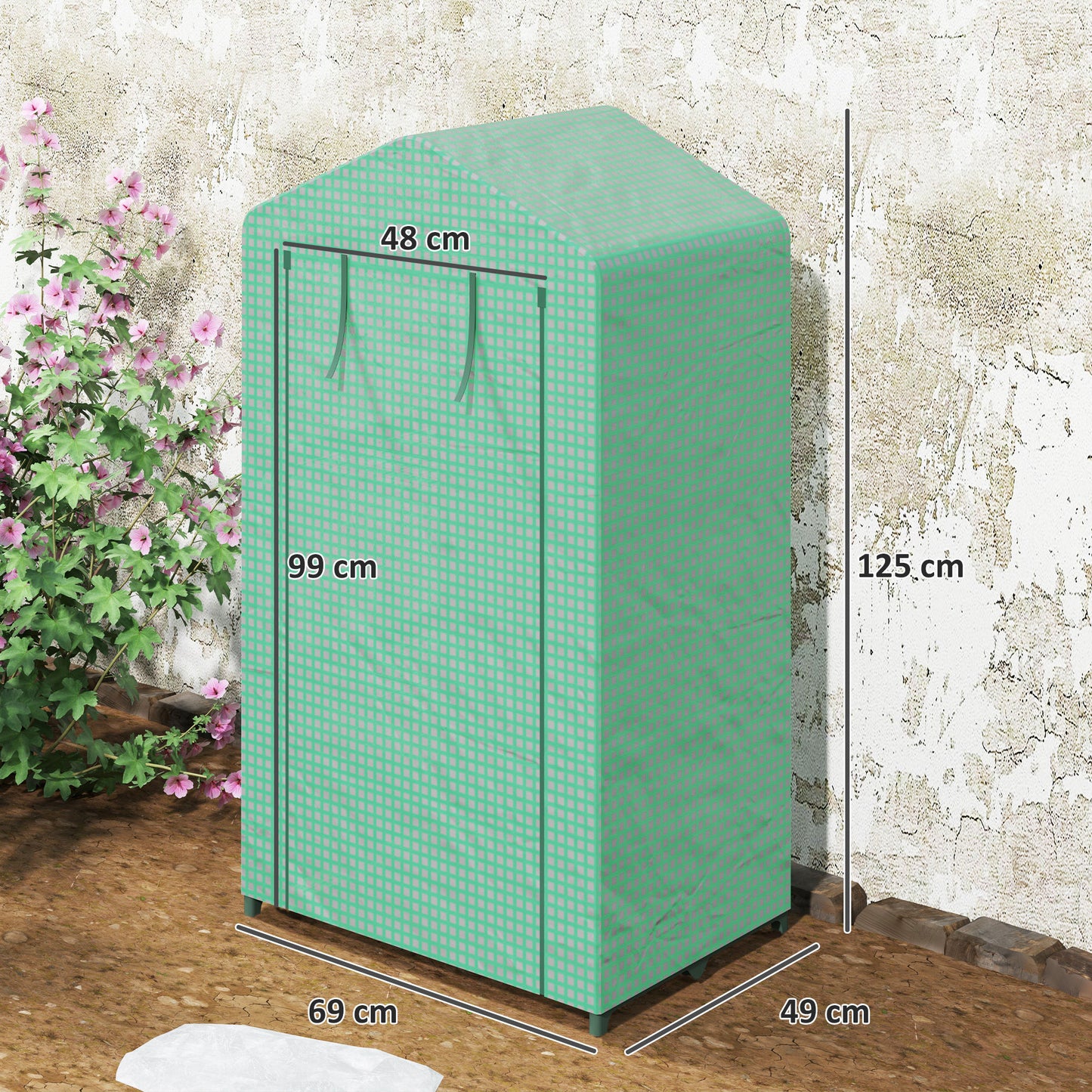 3 Tier Mini Greenhouse Portable Garden Grow House with Roll Up Door and Wire Shelves, 69 x 49 x 125 cm, Green