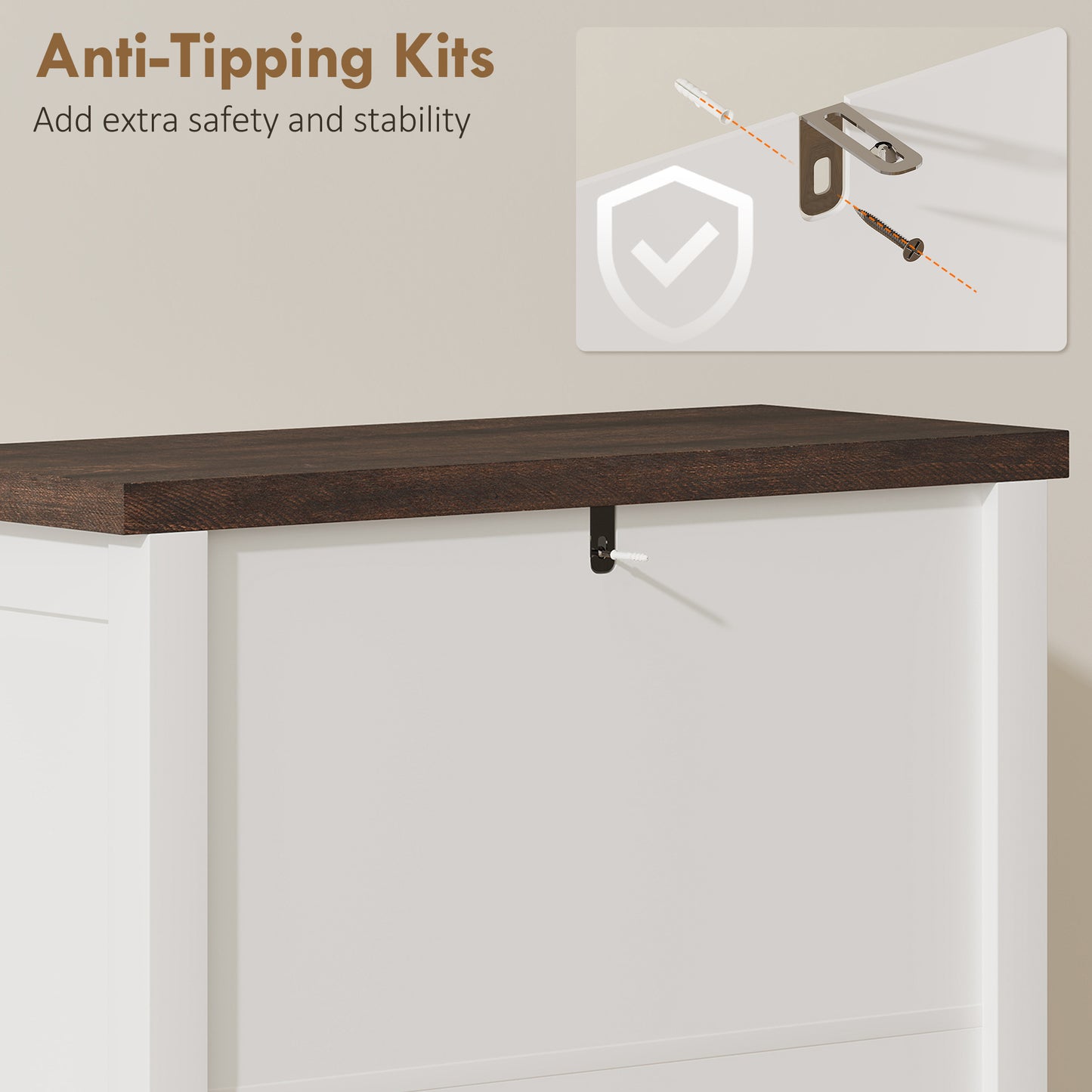 Farmhouse Narrow Shoe Cabinet | 2 Flip Drawers | Gold Handles | White | 96.7cm