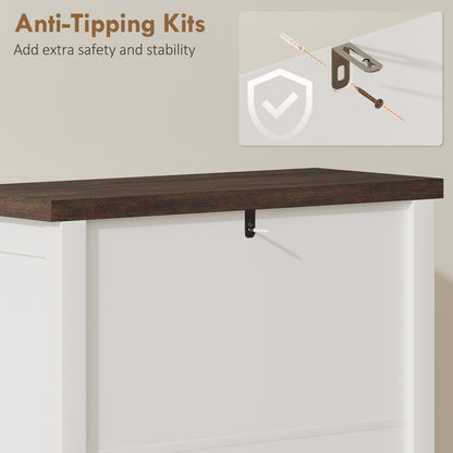 Farmhouse Narrow Shoe Cabinet | 2 Flip Drawers | Gold Handles | White | 96.7cm