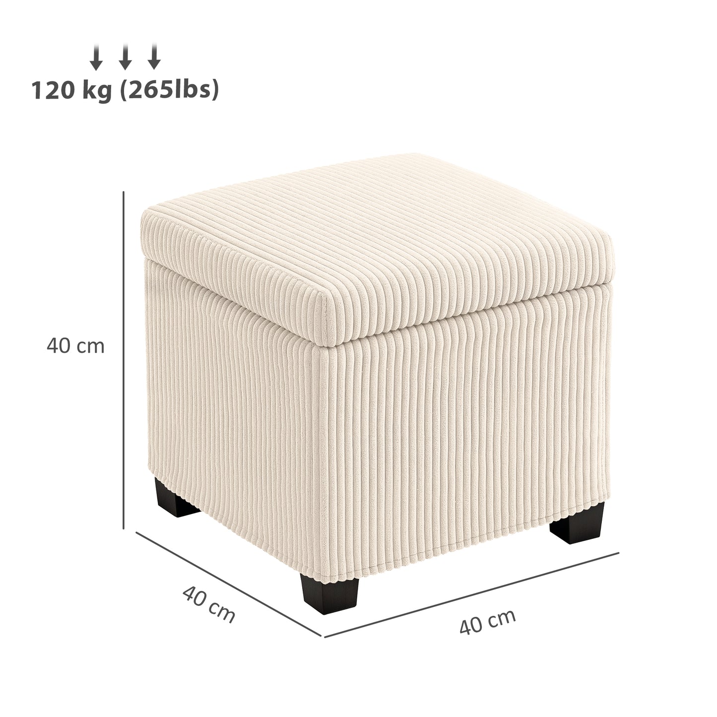 Storage Ottoman Bench, Corduroy Footstool with Removable Lid and Legs, 40cm Storage Chest Box for Living Room, Bedroom, Hallway, Beige