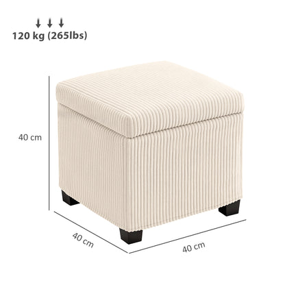 Storage Ottoman Bench, Corduroy Footstool with Removable Lid and Legs, 40cm Storage Chest Box for Living Room, Bedroom, Hallway, Beige