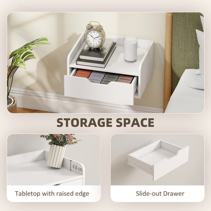 Set of 2 Floating Wall-Mounted Bedside Tables / Nightstands | Drawer & Top Shelf | 10kg | White