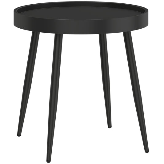 Round Garden Coffee & Side Table | 49.5cm | Tray-Style Weather-Resistant PP Top | Powder-Coated Metal Legs | Adjustable Foot Pads | 30kg Capacity | UV Resistant | Indoor & Outdoor | Black