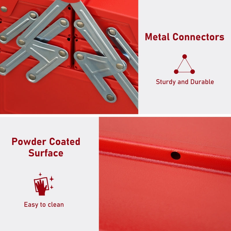 Durhand Metal Tool Box 3 Tier 5 Tray Professional Portable Storage Cabinet Workshop Cantilever Toolbox with Carry Handle, 45cmx20cmx34.5cm, Red