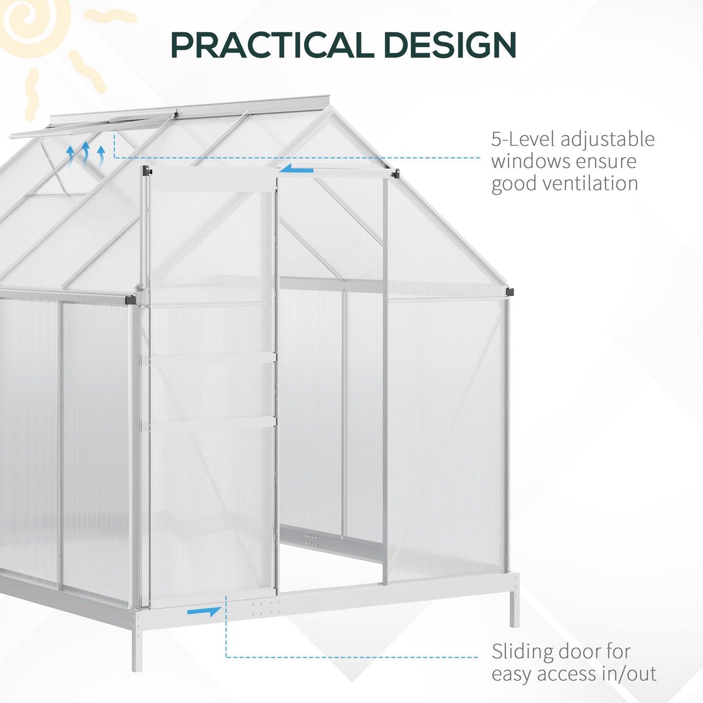 Outsunny 190 x 253 cm Walk-In Polycarbonate Greenhouse - Silver-Tone