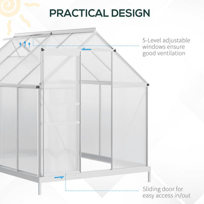 Outsunny 190 x 253 cm Walk-In Polycarbonate Greenhouse - Silver-Tone