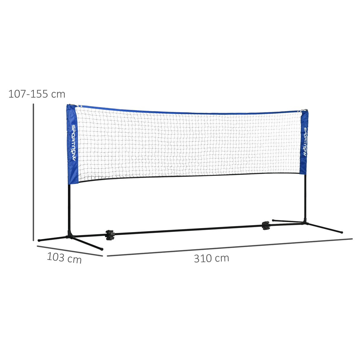 SPORTNOW Portable Badminton Net | Blue & Black | 310x103cm | Height Adjustable 107-155cm | Net 310x72cm | 4x4cm Mesh | Rust-Resistant Metal Frame | Carry Bag | Tennis Pickleball Volleyball