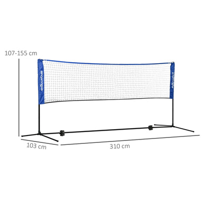 SPORTNOW Portable Badminton Net | Blue & Black | 310x103cm | Height Adjustable 107-155cm | Net 310x72cm | 4x4cm Mesh | Rust-Resistant Metal Frame | Carry Bag | Tennis Pickleball Volleyball