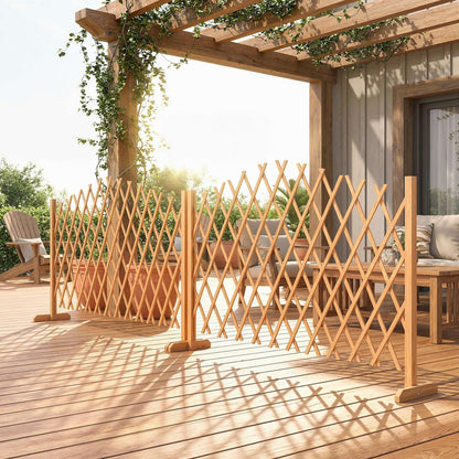 2 Pack Expanding Garden Fence Panels | 180cm Wide | Freestanding | Foldable | Varnished Fir Wood | Brown