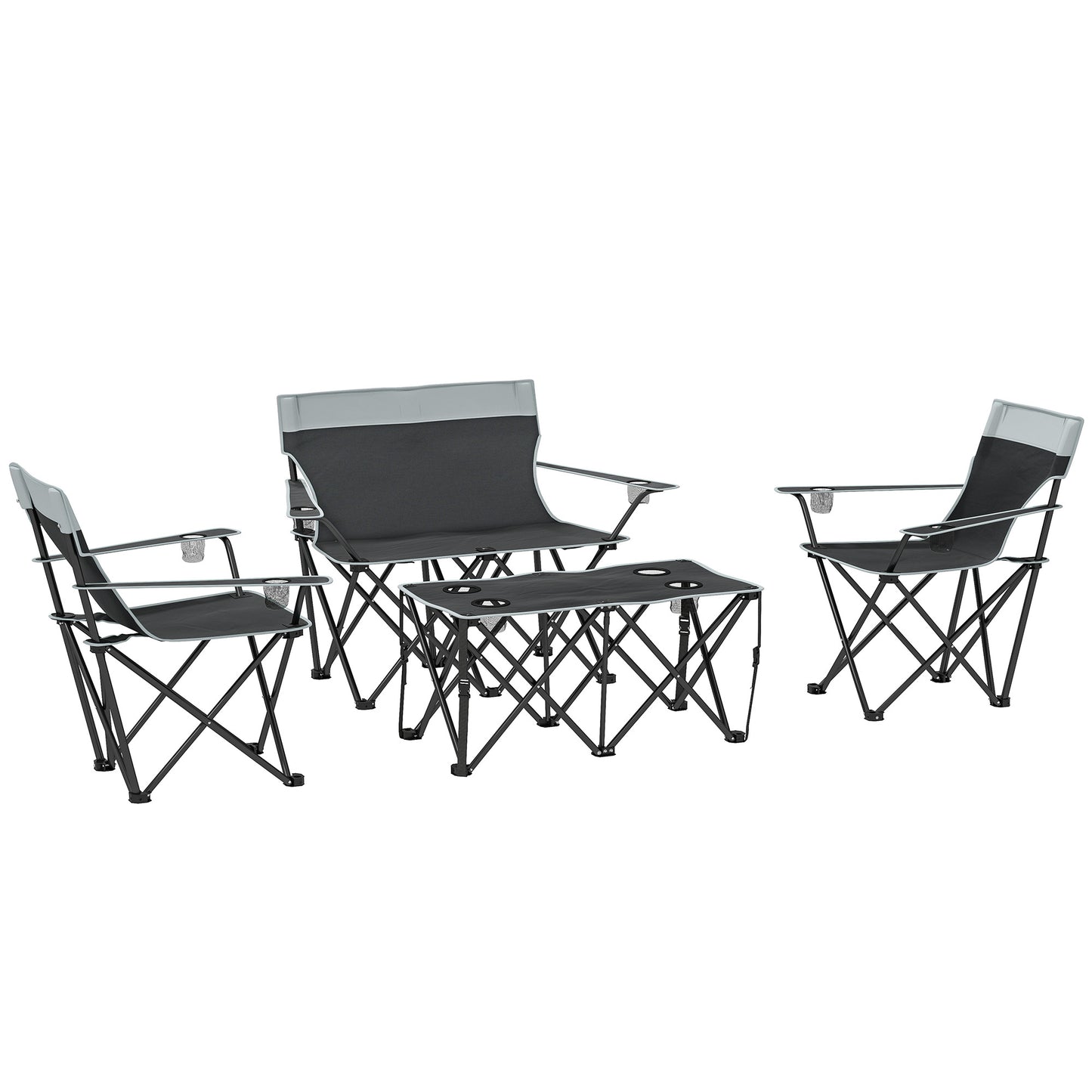 Outsunny Four-Piece Portable Camping Picnic Table Set - Grey