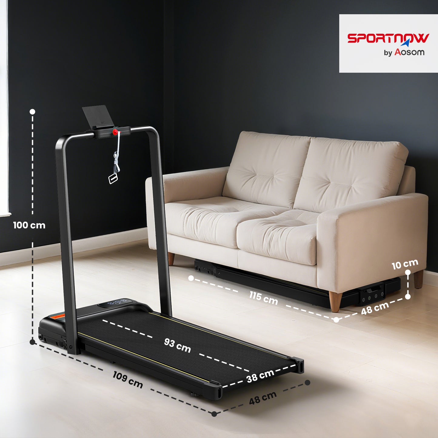 Folding Walking Treadmill | Under-Desk Walking Pad | Manual Incline | 2.0HP | 1-6km/h | LED Display & Remote | Black