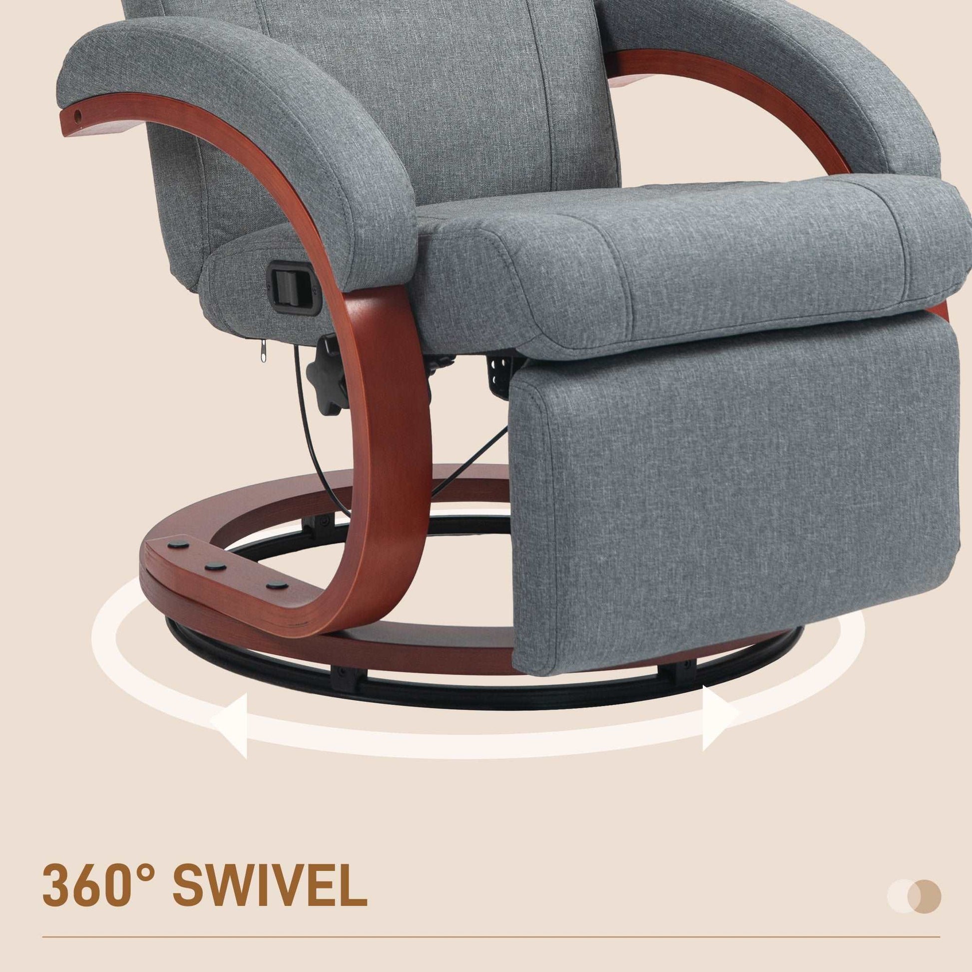135° Manual Reclining Swivel Chair, with Footrest - Grey