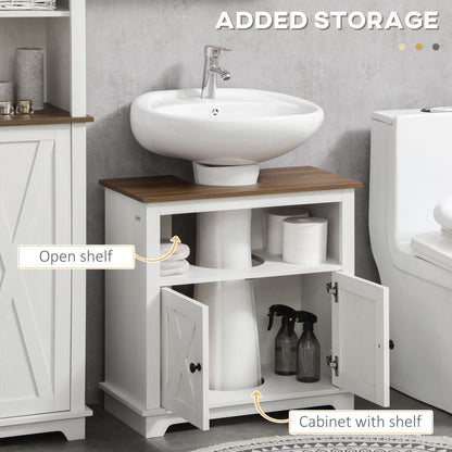 2 Piece Bathroom Furniture Set, Tall Bathroom Cabinet W/ Adjustable Shelves, Under Sink Cabinet W/ Cupboard and Open Shelf, Ash Effect