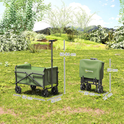 Outsunny 41L Festival Trolley on Wheels, Small Garden Folding Trolley Cart, 60kg Heavy Duty Collapsible Folding Wagon with Adjustable Handle and Carrying Bag for Beach, Camping