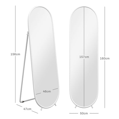 40 x 160cm Full Length Mirror, Floor Standing, Wall-Mounted or Leaning Against Wall Tall Mirror with Support Frame, Oval Full Body Mirror for Bedroom, Living Room, White