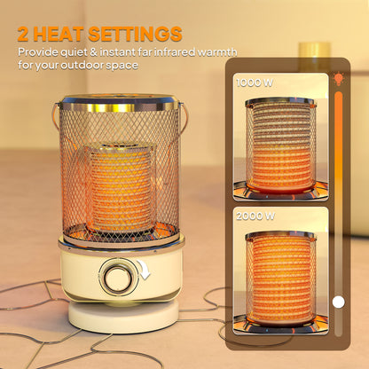 2000W Electric Patio Heater with 10-20㎡ Coverage, Separation Coil, Freestanding Outdoor Infrared Heater with Tip-Over Protection, Handle for Indoor and Outdoor Use, White