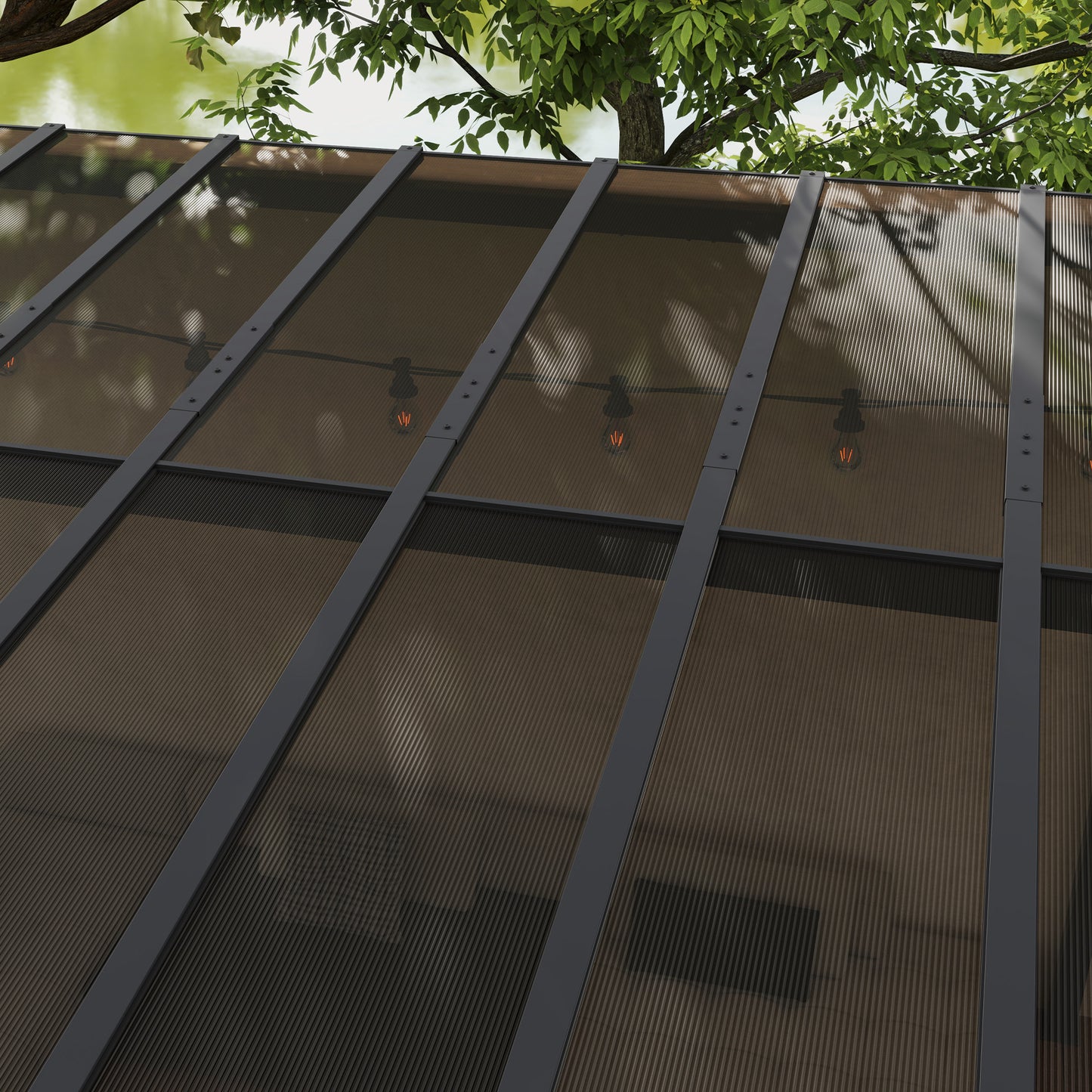 3 x 4.3m Metal Pergola with UPF 50+ and Waterproof Polycarbonate Roof, Wall-Mounted or Free Standing Garden Gazebo Outdoor Sun Shade