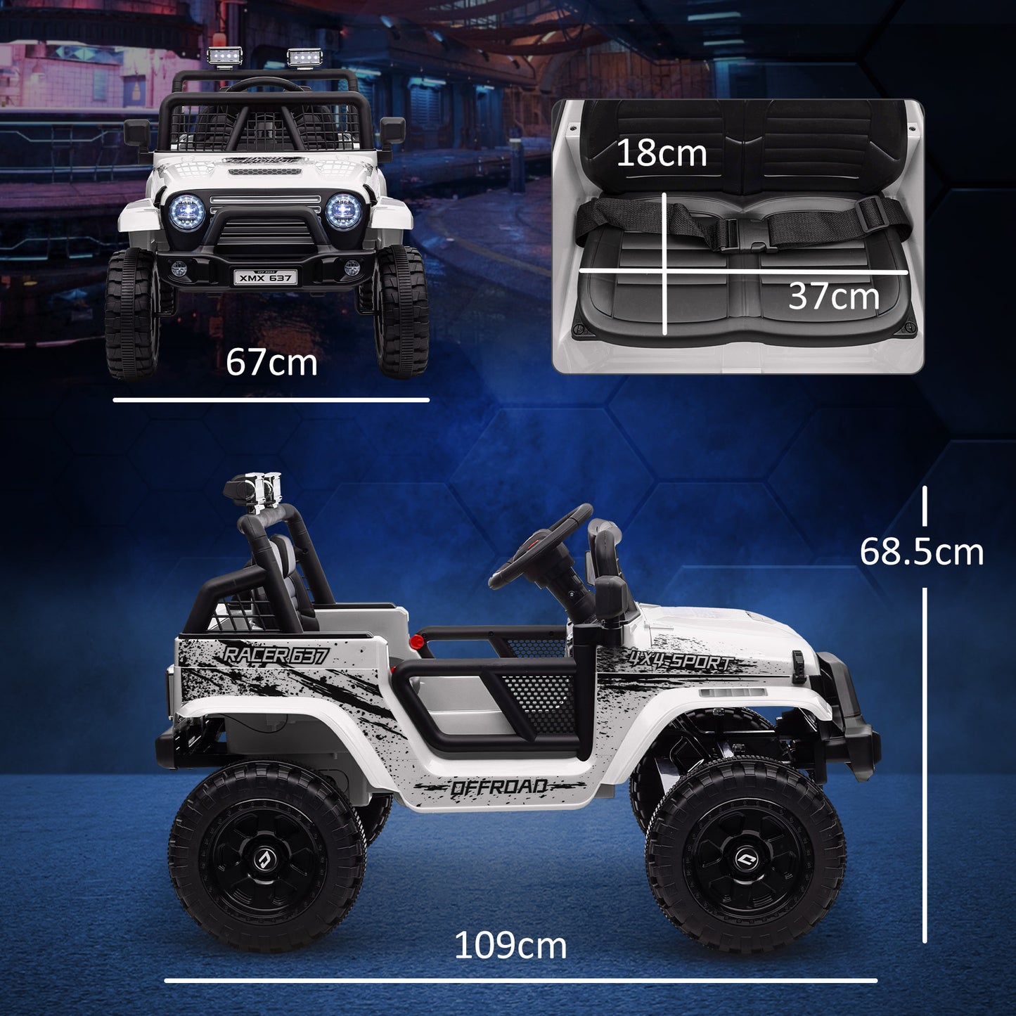 12V Battery Powered Kids Ride On Car, Electric Truck w/ Spring Suspension, Remote, Music Horn Lights - White
