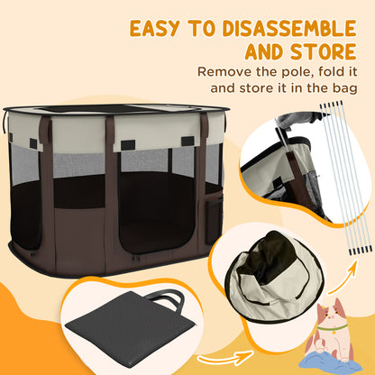 PawHut Foldable Dog Pen with Storage Bag for Indoor/Outdoor Use, Brown