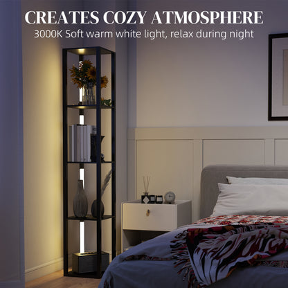 Floor Lamp with Shelves, 4 Layer Dimmable Column Modern Standing Lamp with 3 Brightness Levels and Foot Switch, Black