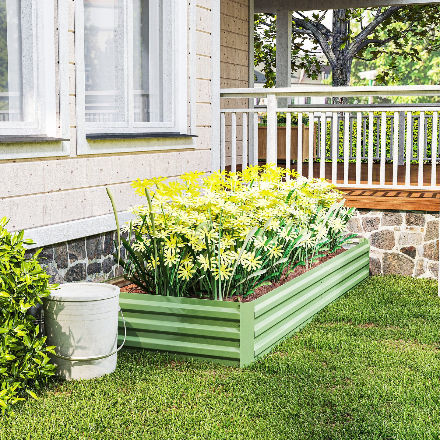 Galvanised Steel Raised Garden Bed | 2 Size Options 126x90.5cm or 241x90.5cm | Open Bottom | Rust-Resistant | Easy Assembly | Flowers Herbs & Veg | Light Green
