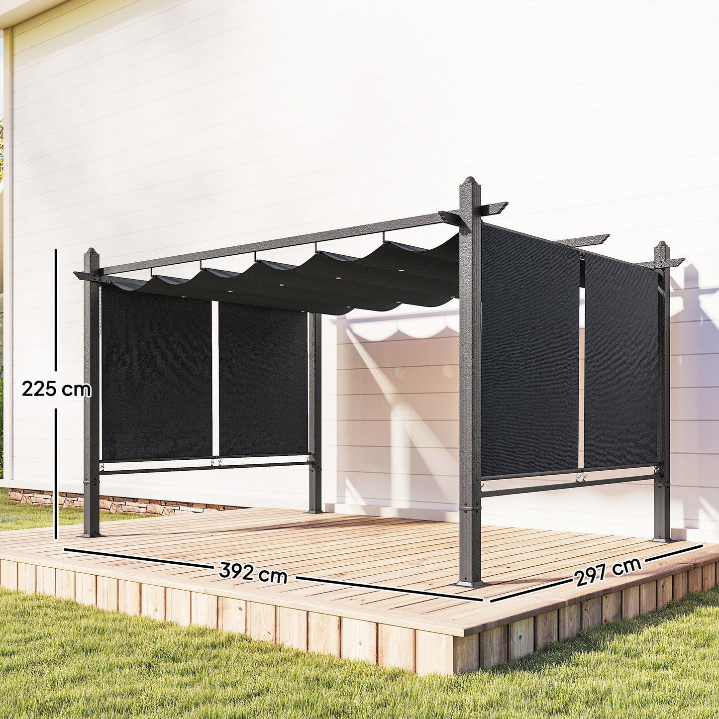 4x3m Garden Pergola | Retractable Roof Canopy | Roll-Up Sides | UV50+ | Rust-Resistant Aluminium | Smooth Sliding Rails | Windproof Level 6 | Snow Rated | Ground Stakes | Dark Grey