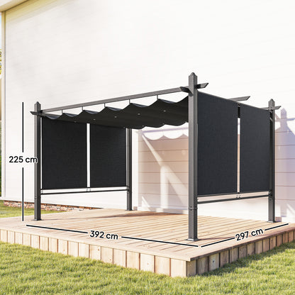 4x3m Garden Pergola | Retractable Roof Canopy | Roll-Up Sides | UV50+ | Rust-Resistant Aluminium | Smooth Sliding Rails | Windproof Level 6 | Snow Rated | Ground Stakes | Dark Grey