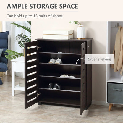 5-Tier Narrow Shoe Cabinet with Adjustable Shelves - Dark Brown