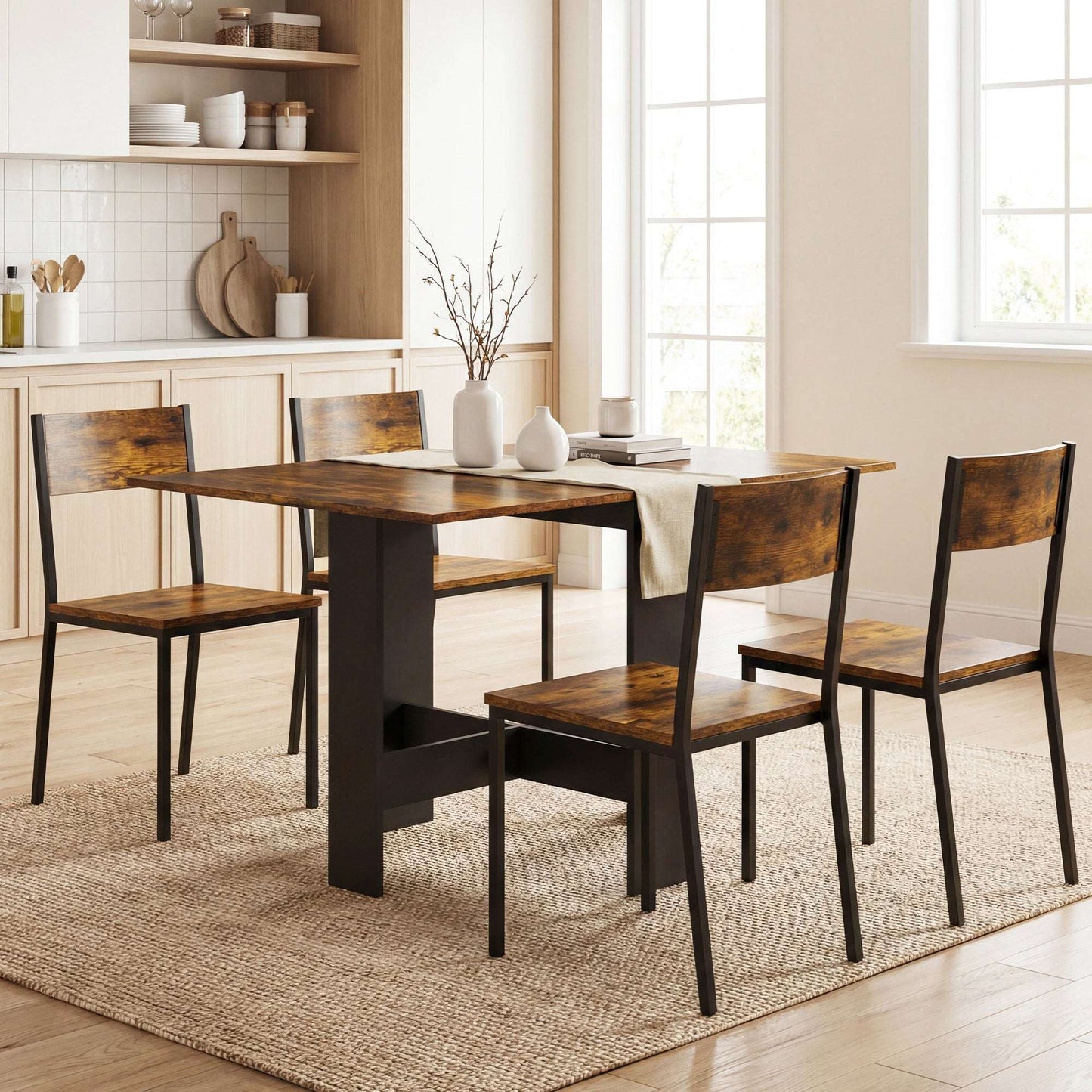 Retro Vintage Style Folding Dining Table, Space-Saving Drop Leaf Kitchen Table for 4-6 People Rustic Brown