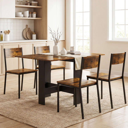 Retro Vintage Style Folding Dining Table, Space-Saving Drop Leaf Kitchen Table for 4-6 People Rustic Brown