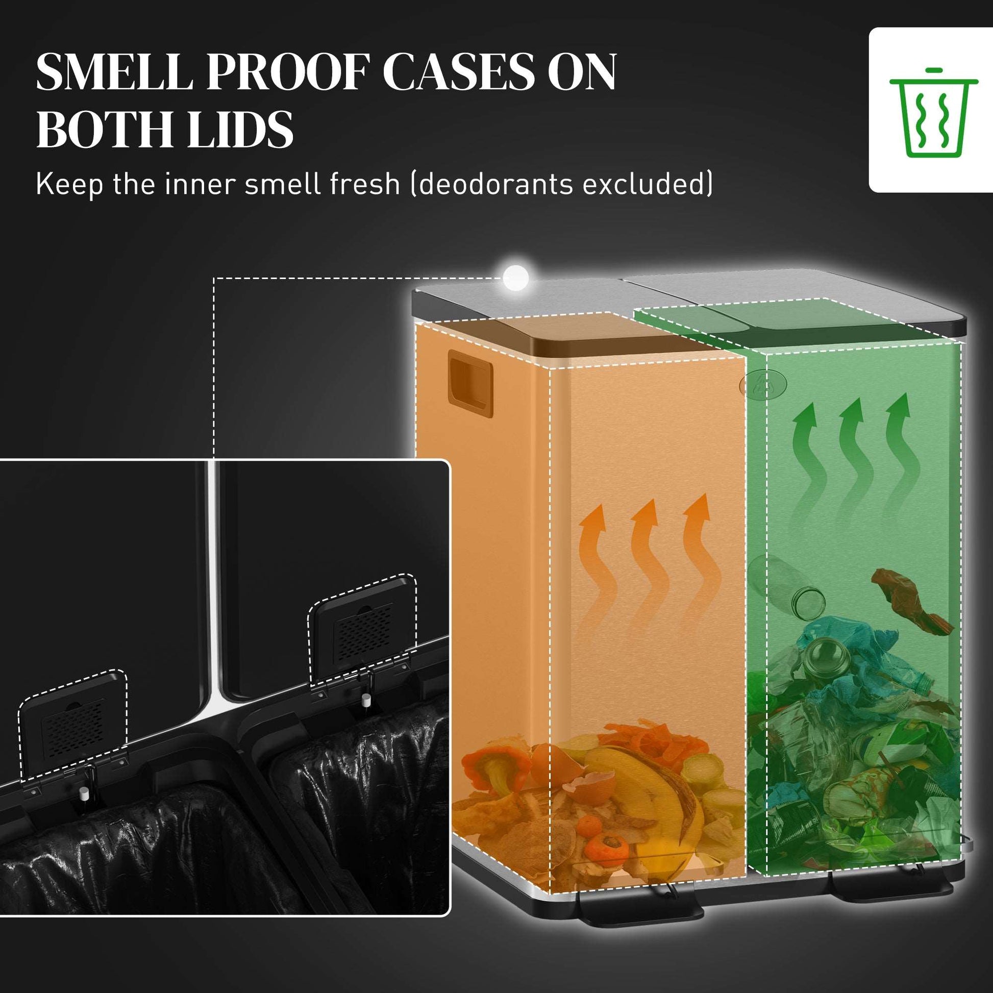 2 x 20L Pedal Bin, Steel Dual Kitchen Bin with Soft Close Lid, Removable Inner Buckets, Fingerprint-Proof, Silver