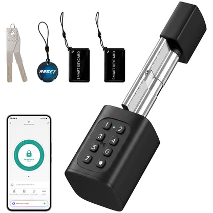 5-in-1 Smart Door Cylinder | Fingerprint | Password | NFC Card | Tuya App | Mechanical Key | Euro Profile | uPVC & Composite | Reversible | Bluetooth 10m | 3xAAA | 4.2x4.2x16cm | Black