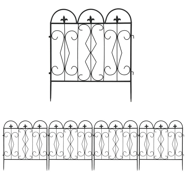 5 Piece Large Decorative Garden Fence Outdoor Coated Metal Rust Proof Landscape Wrought Iron Wire Border Folding Patio Fencing Barrier