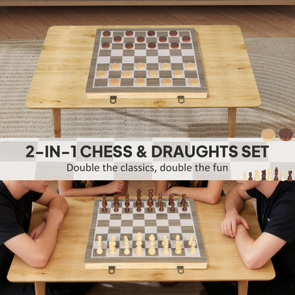 SPORTNOW 15 Inch Chess Set, Foldable Chess and Draughts Set, Brown