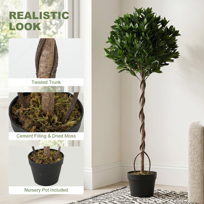 Set of 2 Artificial Bay Laurel Topiary Trees | 1209 PE Leaves | Twisted Trunk | Bendable Branches | UV-Resistant | Weighted Cement Pots | Indoor & Outdoor | 50 x 150cm | Green