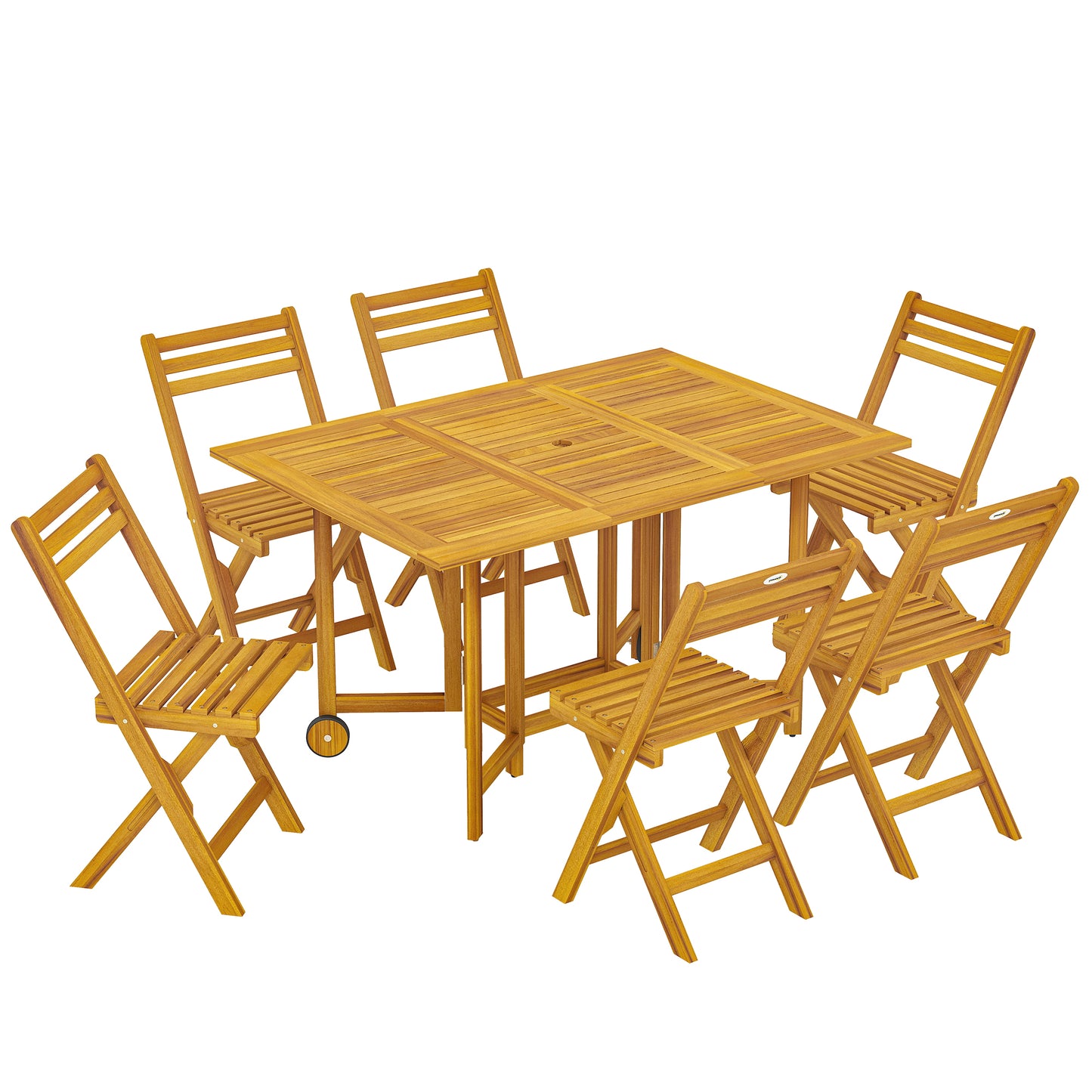 FSC Acacia 7-Piece Garden Dining Set | Extending Table | 6 Folding Chairs | Umbrella Hole | 130cm | Natural Wood