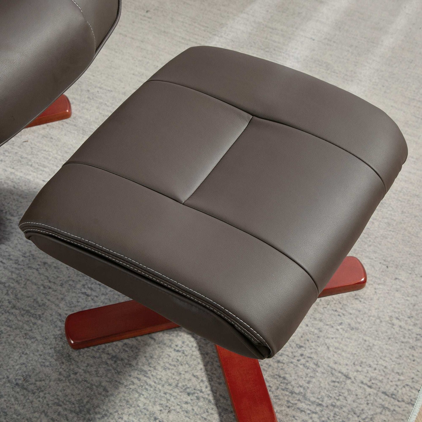 Faux Leather Manual Recliner and Footstool Set - Brown / Black