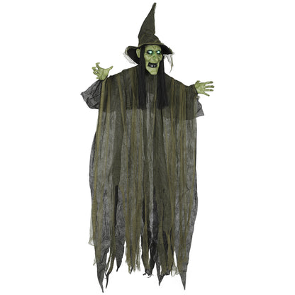 170 cm Life Size Hanging Halloween Animated Witch with Glowing LED Eyes, Spooky Witch Scary Halloween Decorations, Battery Operated, Indoor Party Props