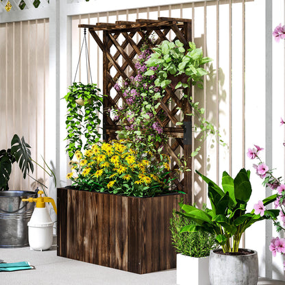 Wooden Planter with Trellis, Freestanding Raised Garden Bed with Drainage Holes, Outdoor Planter Box with Liner for Vegetables, Herbs and Flowers,