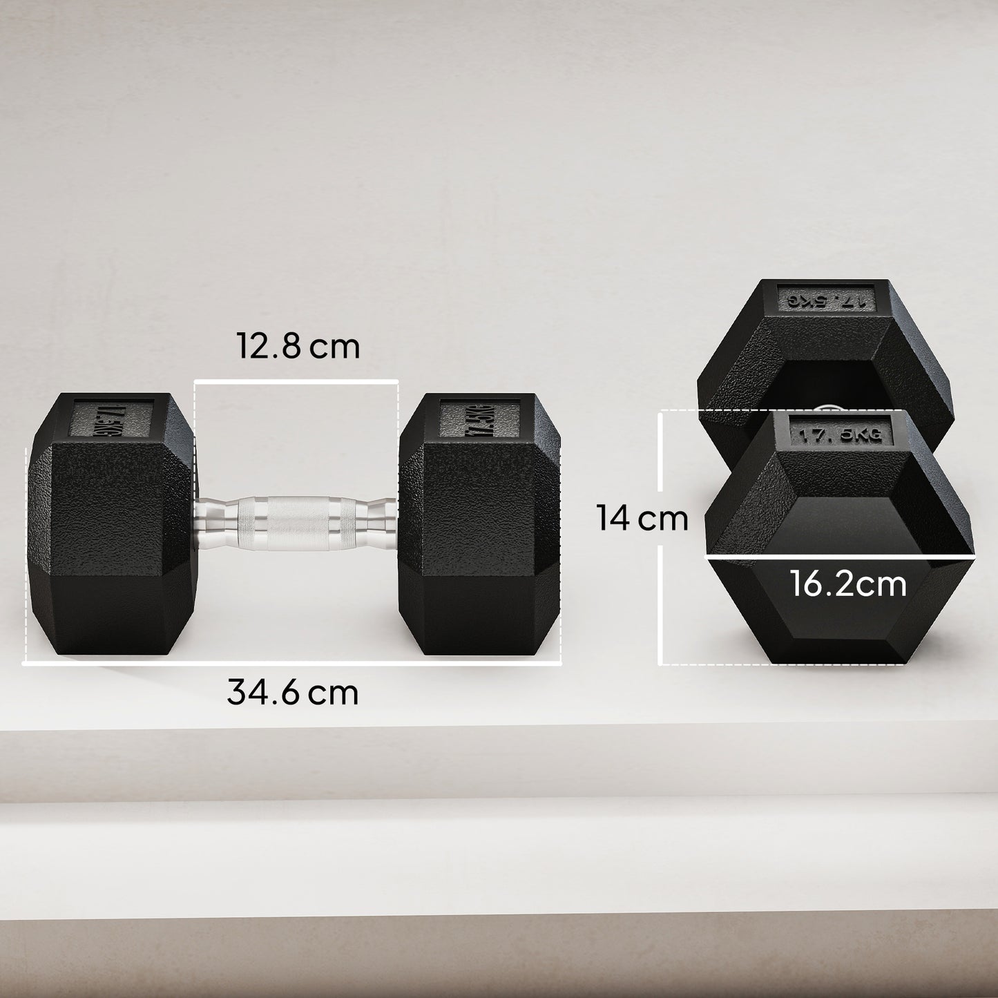 35KG Rubber Hex Dumbbell Portable Hand Weights Dumbbell Home Gym