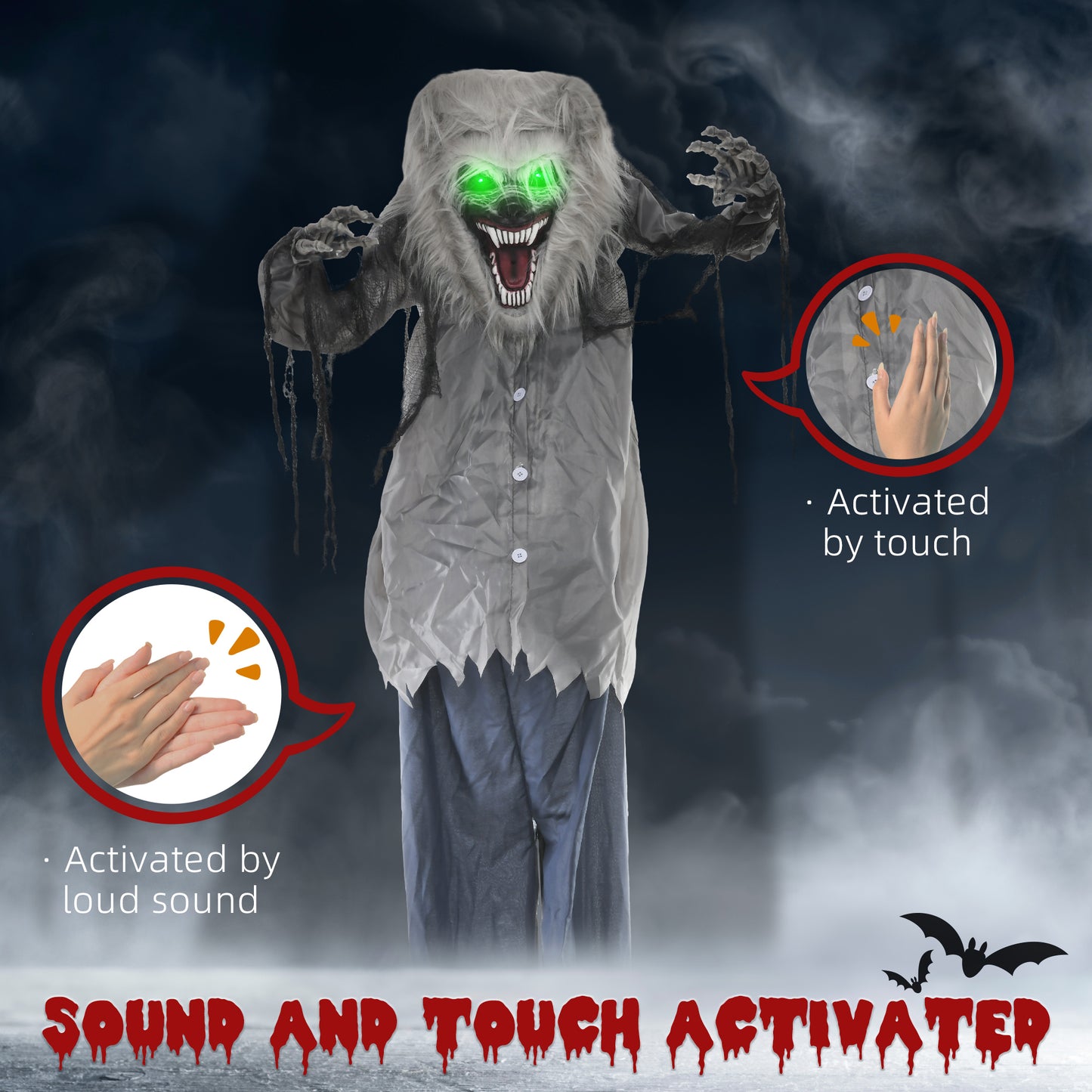 210cm 83" Skeleton Werewolf Outdoor Halloween Decoration, Halloween Animatronic with Sound Activated, Light Up Eyes, Sound Effects, Animated Prop for Haunted House