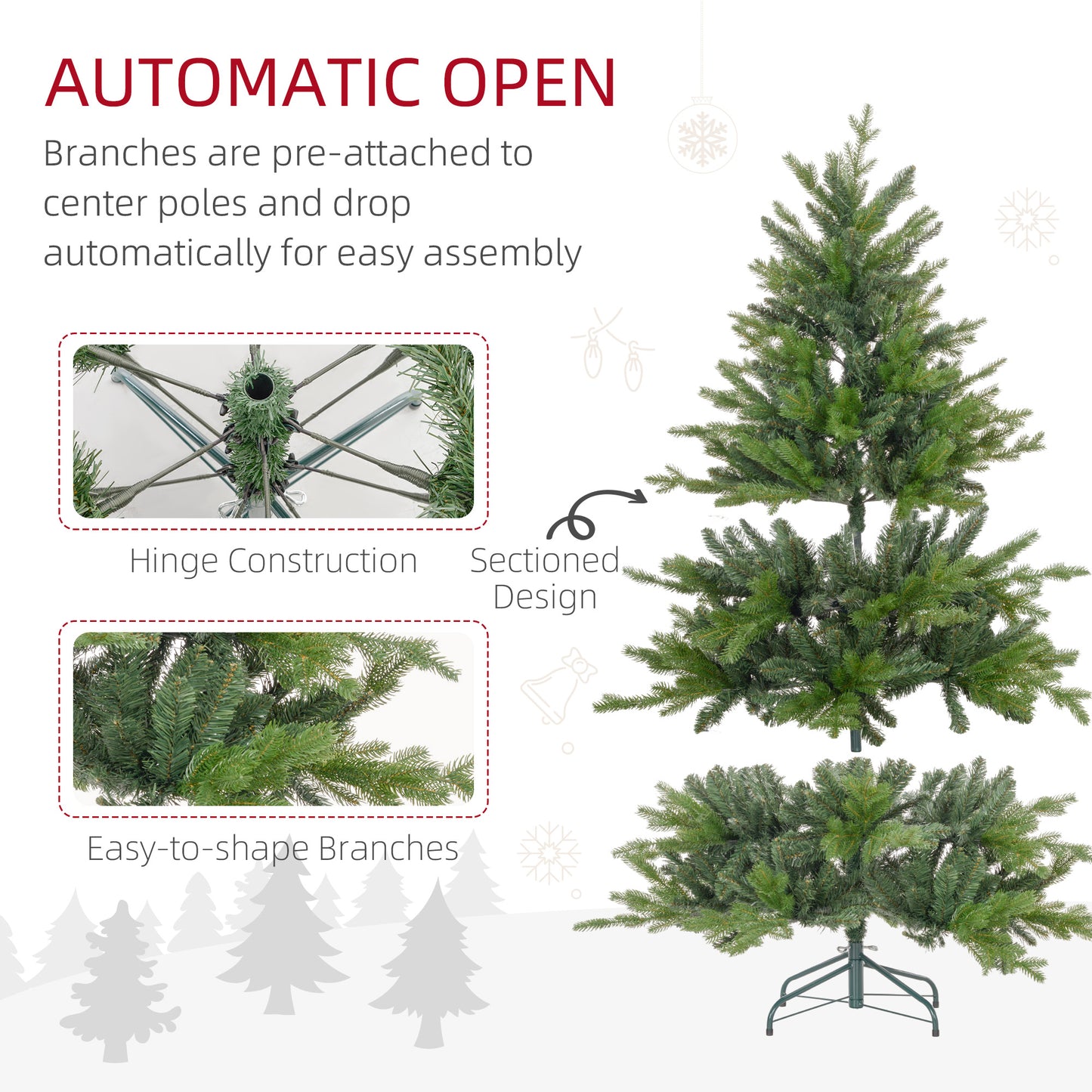 5ft Artificial Christmas Tree with 1309 Tips, Metal Base, Realistic Hinged Xmas Tree for Home Office, Green
