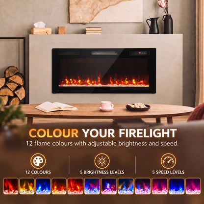 102cm Slim Electric Fireplace | 8.3cm Profile, Crystal Effect & 12 Flame Colours | 900/1800W, Remote, ECO & 7-Day Programme | Black