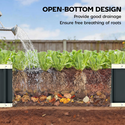 Galvanised Steel Raised Garden Bed | Folded Safety Edges | Snap-On Tool-Free Assembly | Powder-Coated Rust-Resistant | Open Bottom | 165x52x31cm | Herbs Flowers & Veg | Dark Grey