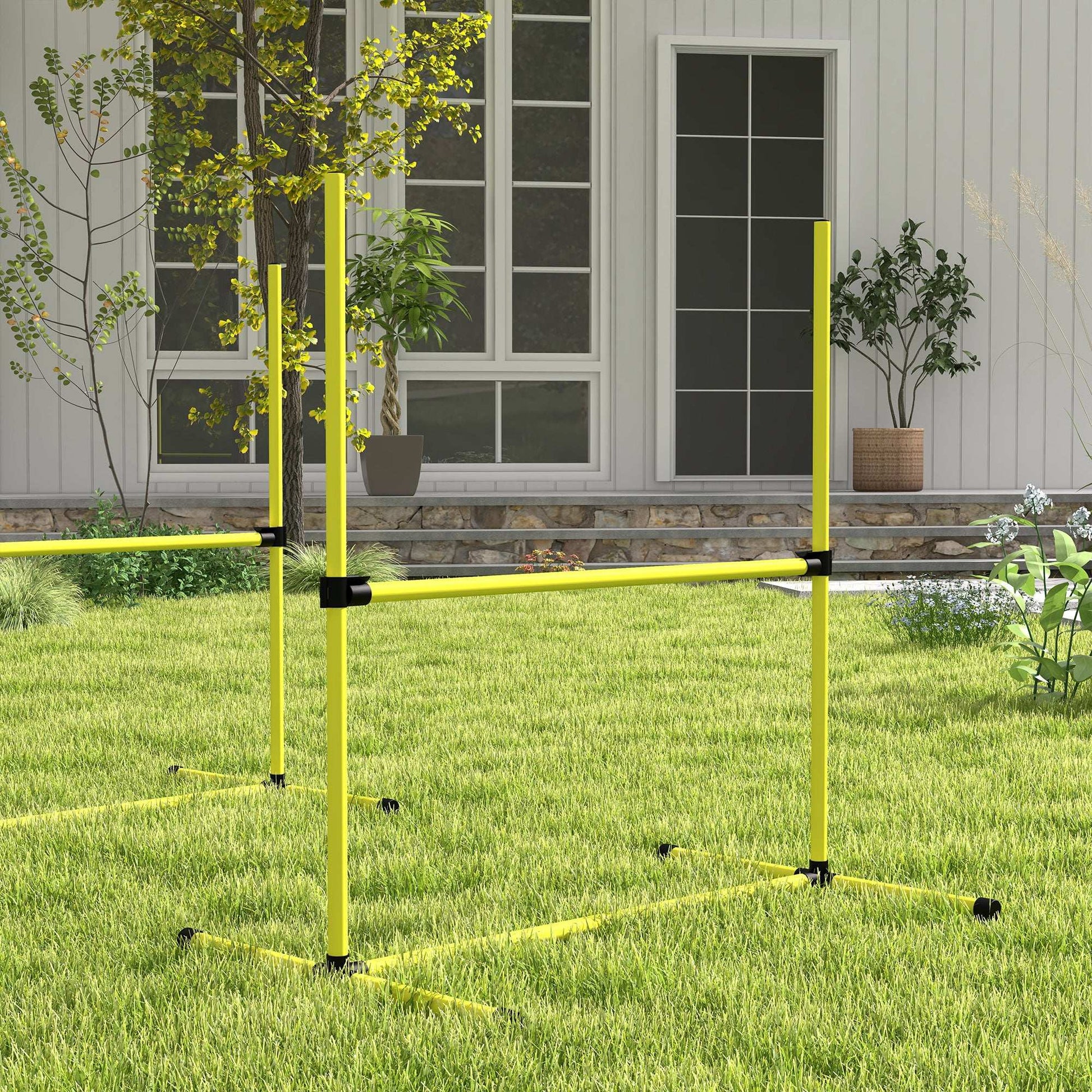 PawHut 4 Pieces Dog Agility Training Equipment, Adjustable Height Jumps Hurdle with Carrying Bag for Outdoor, Yellow