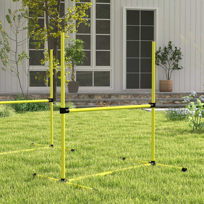 PawHut 4 Pieces Dog Agility Training Equipment, Adjustable Height Jumps Hurdle with Carrying Bag for Outdoor, Yellow